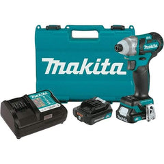 Makita - 12 Volt, 1/4" Drive, 100 Ft/Lb Torque, Cordless Impact Driver - Pistol Grip Handle, 3000 RPM, 2 Lithium-Ion Batteries Included - Americas Industrial Supply