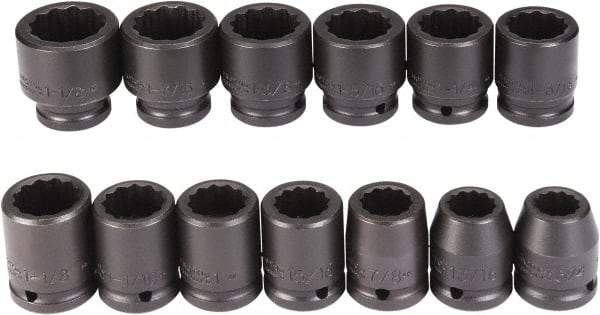 Proto - 13 Piece 3/4" Drive Black Finish Impact Socket Set - 12 Points, 3/4" to 1-1/2" Range, Inch Measurement Standard - Americas Industrial Supply