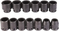Proto - 13 Piece 3/4" Drive Black Finish Impact Socket Set - 12 Points, 3/4" to 1-1/2" Range, Inch Measurement Standard - Americas Industrial Supply