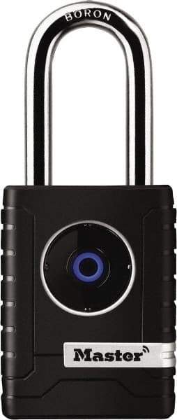 Master Lock - 2" Shackle Clearance, Blue Tooth Padlock - 11/32" Shackle Diam, Die Cast Body with Boron-Carbide Shackle - Americas Industrial Supply