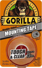 Gorilla Tape - 1" x 60" Acrylic Adhesive Double Sided Tape - 43 mil Thick, Clear, Polyethylene Film Liner, Continuous Roll - Americas Industrial Supply