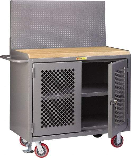 Little Giant - Mobile Bench Cabinet with Pegboard Panel - Steel, Fixed Leg, Gray, 53-1/2" Long x 24" Deep x 43" High - Americas Industrial Supply