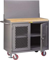 Little Giant - Mobile Bench Cabinet with Pegboard Panel - Steel, Fixed Leg, Gray, 53-1/2" Long x 24" Deep x 43" High - Americas Industrial Supply