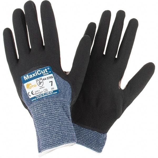 ATG - Size S, ANSI Cut Lvl A3, Cut Resistant Gloves - Palm, Fingers & Knuckles Coated, Blue/Black - Americas Industrial Supply