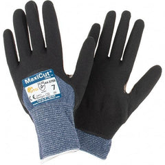 ATG - Size S, ANSI Cut Lvl A3, Cut Resistant Gloves - Palm, Fingers & Knuckles Coated, Blue/Black - Americas Industrial Supply