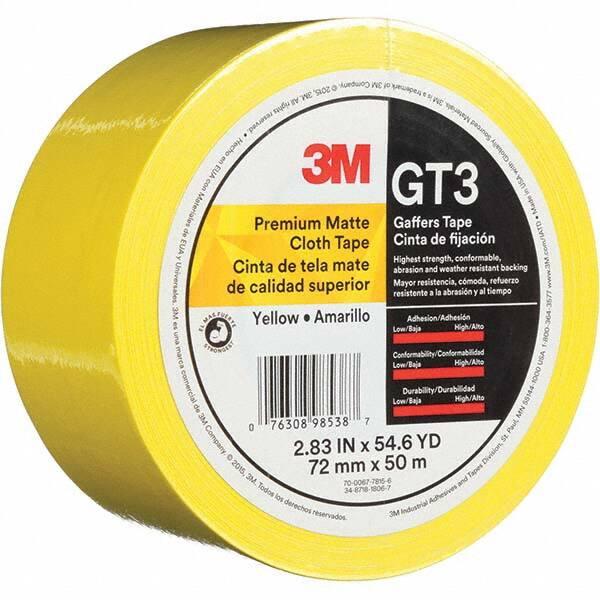 3M - 50m x 72mm x 11 mil Yellow Cotton Cloth Gaffers Tape - Americas Industrial Supply