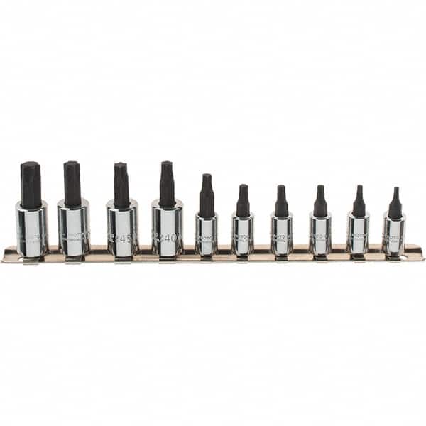 Proto - 10 Piece 1/4 & 3/8" Drive Torx Bit Socket Set - T10 to T55 Torx, Comes in Rail - Americas Industrial Supply