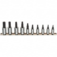 Proto - 10 Piece 1/4 & 3/8" Drive Torx Bit Socket Set - T10 to T55 Torx, Comes in Rail - Americas Industrial Supply