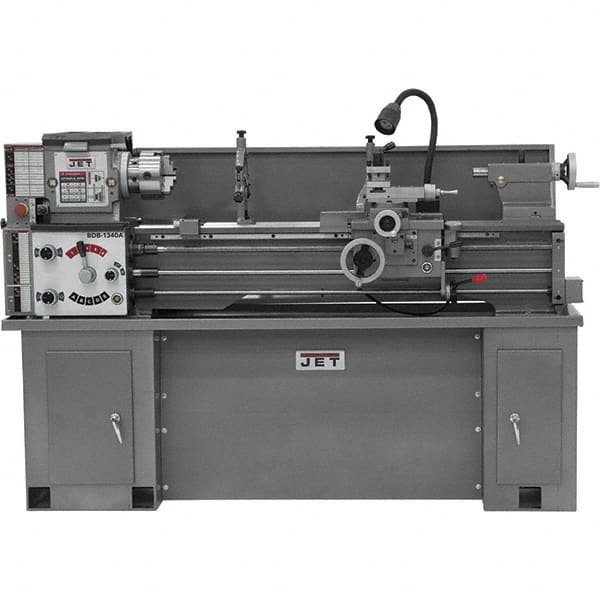 Jet - 13" Swing, 40" Between Centers, 230 Volt, Single Phase Bench Lathe - 2 hp, 60 to 1,240 RPM, 1-3/8" Bore Diam, 28-1/2" Deep x 30" High x 79" Long - Americas Industrial Supply