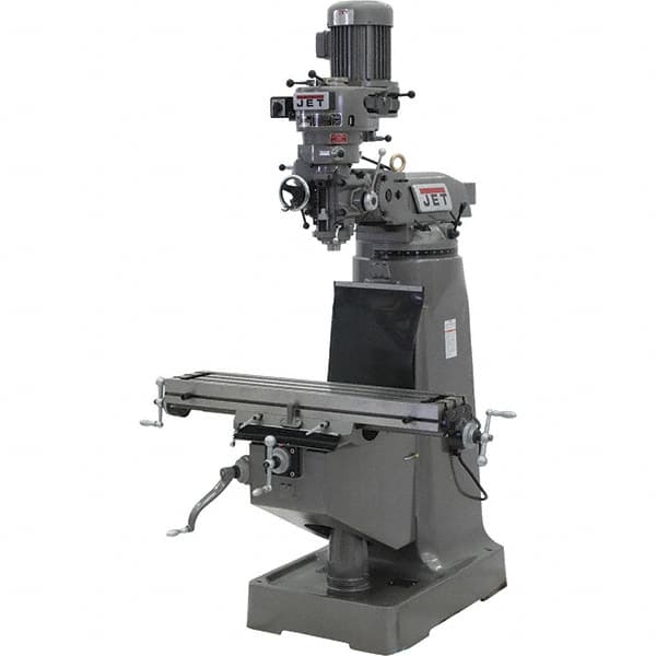 Jet - 9" Table Width x 42" Table Length, Step Pulley Control, 1 Phase Knee Milling Machine - 3 hp - Americas Industrial Supply