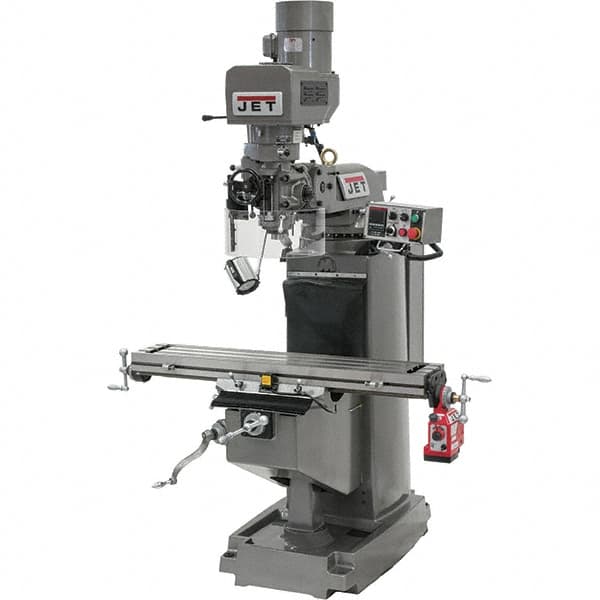 Jet - 10" Table Width x 50" Table Length, Electronic Variable Speed Control, 3 Phase Knee Milling Machine - R8 Spindle Taper, 3 hp - Americas Industrial Supply