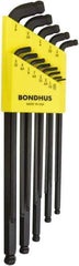 Bondhus - 13 Piece L-Key Ball End Hex Key Set - Hex Range 0.05 to 3/8", Protanium High Torque Steel - Americas Industrial Supply