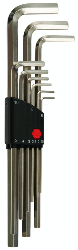 9 Piece - 1.5 - 10mm - Hex L-Key Long Arm Nickel Metric Set - Americas Industrial Supply