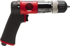 Chicago Pneumatic - 3/8" Reversible Keyless Chuck - Pistol Grip Handle, 2,100 RPM, 0.5 hp, 90 psi - Americas Industrial Supply