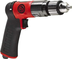 Chicago Pneumatic - 3/8" Reversible Keyed Chuck - Pistol Grip Handle, 2,100 RPM, 0.5 hp, 90 psi - Americas Industrial Supply