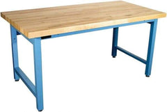 Proline - 60 Wide x 30" Deep x 36" High, Butcher Block Maple Workbench - Adjustable Height Legs, Blue - Americas Industrial Supply