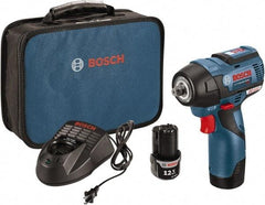 Bosch - 3/8" Drive 12 Volt Pistol Grip Cordless Impact Wrench & Ratchet - 1,200/2,600 RPM, 0 to 3,100 BPM, 85 Ft/Lb Torque, 2 Lithium-Ion Batteries Included - Americas Industrial Supply