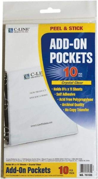 C-LINE - 10 Piece Clear Self-Adhesive Pockets - 11" High x 8" Wide - Americas Industrial Supply