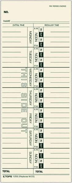 TOPS - 9" High x 3-1/2" Wide Weekly Time Cards - Manila, Use with Acroprint M33, IBM 10-800292, Lathem 33, Simplex 10-100382, 10-800292, 1950-9305, 950-9361 - Americas Industrial Supply