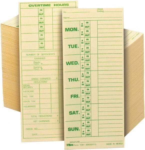 TOPS - 8-1/2" High x 3-1/2" Wide Weekly Time Cards - Manila, Use with Pyramid 331-10 - Americas Industrial Supply