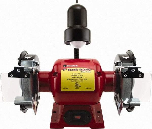 Value Collection - 6" Wheel Diam x 3/4" Wheel Width, 1/3 hp Bench Grinder - 1 Phase, 3,400 Max RPM, 120 Volts - Americas Industrial Supply