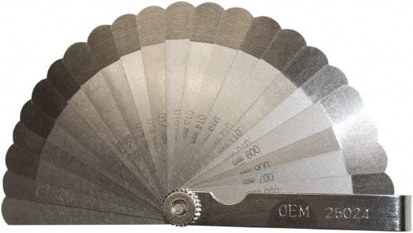 OEM Tools - 22 Piece, 0.004 to 0.027" Thick, Feeler Gage Set - 3-1/4" Leaf Length, 1/2" Wide, Steel - Americas Industrial Supply