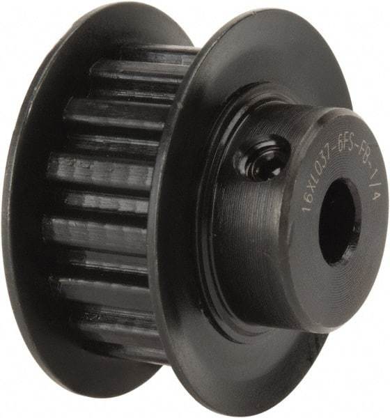 Power Drive - 16 Tooth, 1/4" Inside x 1" Outside Diam, Timing Belt Pulley - 1/4, 3/8" Belt Width, 1.019" Pitch Diam, Steel & Cast Iron - Americas Industrial Supply