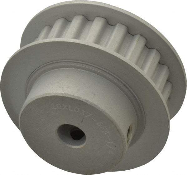 Power Drive - 20 Tooth, 1/4" Inside x 1.253" Outside Diam, Timing Belt Pulley - 1/4, 3/8" Belt Width, 1.273" Pitch Diam, Steel & Cast Iron - Americas Industrial Supply