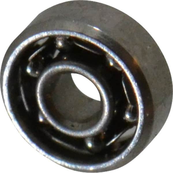 Value Collection - 0.04" Bore Diam, 1/8" OD, Open Miniature Radial Ball Bearing - 3/64" Wide, 1 Row, Round Bore, 6 Lb Static Capacity, 22 Lb Dynamic Capacity - Americas Industrial Supply