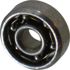 Value Collection - 0.04" Bore Diam, 1/8" OD, Open Miniature Radial Ball Bearing - 3/64" Wide, 1 Row, Round Bore, 6 Lb Static Capacity, 22 Lb Dynamic Capacity - Americas Industrial Supply