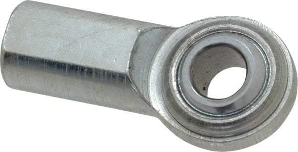 Made in USA - 7/16" ID, 1-1/8" Max OD, 6,402 Lb Max Static Cap, Plain Female Spherical Rod End - 7/16-20 RH, Steel with Steel Raceway - Americas Industrial Supply