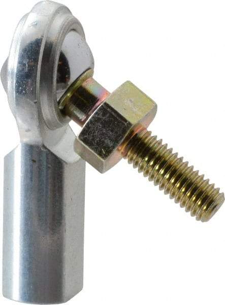 Made in USA - 3/16" ID, 5/8" Max OD, 1,210 Lb Max Static Cap, Female Spherical Rod End with Stud - 10-32 RH, Steel with Steel Raceway - Americas Industrial Supply