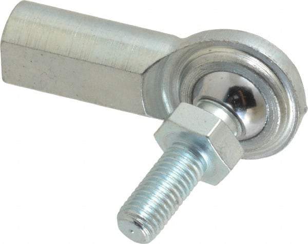 Made in USA - 1/4" ID, 3/4" Max OD, 2,225 Lb Max Static Cap, Female Spherical Rod End with Stud - 1/4-28 RH, Steel with Steel Raceway - Americas Industrial Supply