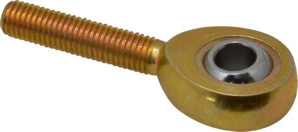 Made in USA - 1/4" ID, 3/4" Max OD, 2,168 Lb Max Static Cap, Plain Male Spherical Rod End - 1/4-28 RH, Steel with Bronze Raceway - Americas Industrial Supply