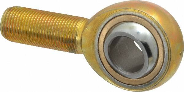 Made in USA - 3/4" ID, 1-3/4" Max OD, 11,550 Lb Max Static Cap, Plain Male Spherical Rod End - 3/4-16 RH, Steel with Bronze Raceway - Americas Industrial Supply