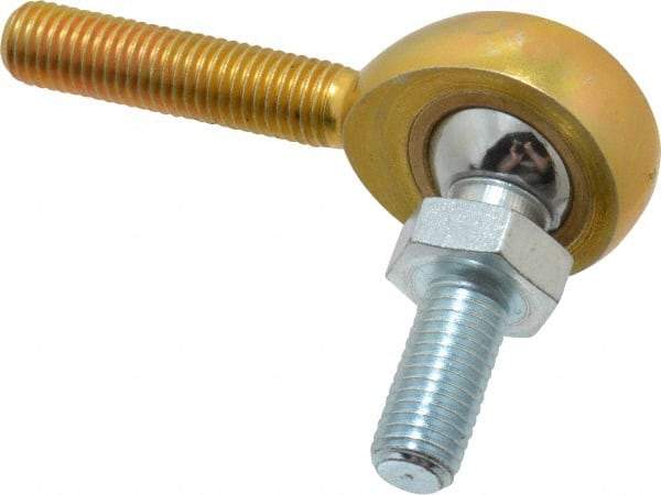 Made in USA - 1/4" ID, 3/4" Max OD, 2,168 Lb Max Static Cap, Male Spherical Rod End with Stud - 1/4-28 RH, Steel with Bronze Raceway - Americas Industrial Supply