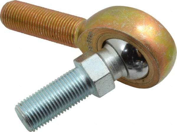 Made in USA - 1/2" ID, 1-5/16" Max OD, 6,700 Lb Max Static Cap, Male Spherical Rod End with Stud - 1/2-20 RH, Steel with Bronze Raceway - Americas Industrial Supply