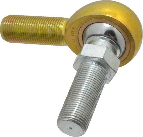 Made in USA - 3/4" ID, 1-3/4" Max OD, 11,550 Lb Max Static Cap, Male Spherical Rod End with Stud - 3/4-16 RH, Steel with Bronze Raceway - Americas Industrial Supply