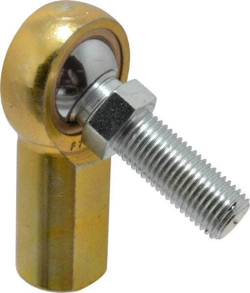 Made in USA - 7/16" ID, 1-1/8" Max OD, 4,300 Lb Max Static Cap, Female Spherical Rod End with Stud - 7/16-20 RH, Steel with Bronze Raceway - Americas Industrial Supply