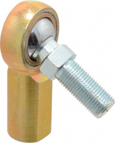 Made in USA - 1/2" ID, 1-5/16" Max OD, 6,700 Lb Max Static Cap, Female Spherical Rod End with Stud - 1/2-20 RH, Steel with Bronze Raceway - Americas Industrial Supply