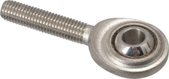 Made in USA - 1/4" ID, 3/4" Max OD, 1,370 Lb Max Static Cap, Plain Male Spherical Rod End - 1/4-28 RH, Stainless Steel with Stainless Steel Raceway - Americas Industrial Supply