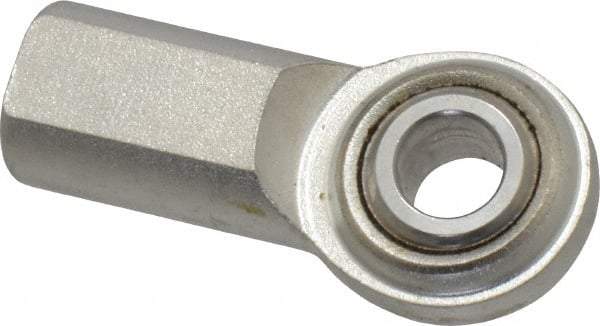 Made in USA - 3/8" ID, 1" Max OD, 3,080 Lb Max Static Cap, Plain Female Spherical Rod End - 3/8-24 RH, Stainless Steel with Stainless Steel Raceway - Americas Industrial Supply