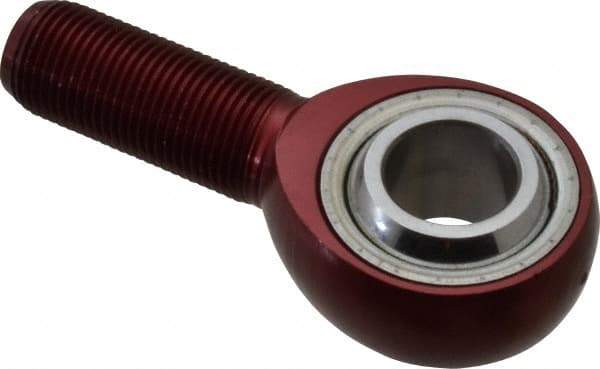 Made in USA - 3/4" ID, 1-3/4" Max OD, 13,319 Lb Max Static Cap, Plain Male Spherical Rod End - 3/4-16 RH, Alloy Steel with Steel Raceway - Americas Industrial Supply