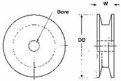 Poly Hi Solidur - 1/2" Bore, 6.15" Outside Diam, Finished Bore V-Belt Sheave - 1" Wide - Americas Industrial Supply