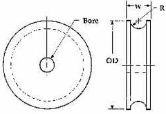 Poly Hi Solidur - 1/2" Bore, 6-1/2" Outside Diam, Finished Bore Round Belt Pulley - 5/8" Wide - Americas Industrial Supply