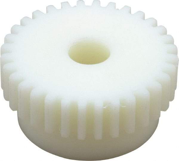 Poly Hi Solidur - 16 Pitch, 2" Pitch Diam, 32 Tooth Spur Gear - 1/2" Face Width, 1/2" Bore Diam, 1-3/4" Hub Diam, Nylon - Americas Industrial Supply