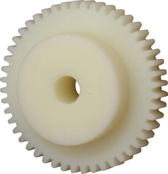 Poly Hi Solidur - 16 Pitch, 3" Pitch Diam, 48 Tooth Spur Gear - 1/2" Face Width, 1/2" Bore Diam, 2" Hub Diam, Nylon - Americas Industrial Supply