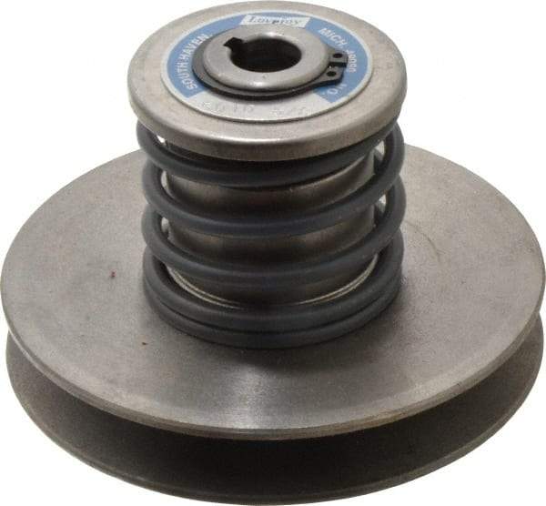 Lovejoy - 1.72" Min Pitch, 3-1/2" Long, 4.65" Max Diam, Spring Loaded Variable Speed Pulley - 5" Outside Diam, 5/8" Inside Diam, 1/2 Hp at 1750 RPM, 0.333 Hp at 1150 RPM - Americas Industrial Supply