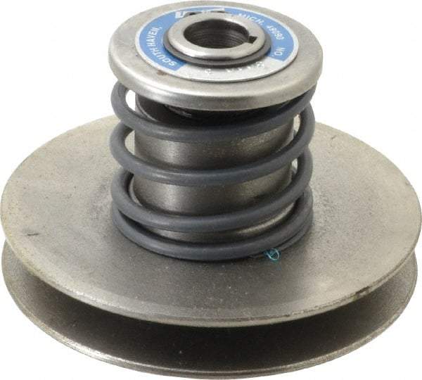 Lovejoy - 1.72" Min Pitch, 3-1/2" Long, 4.65" Max Diam, Spring Loaded Variable Speed Pulley - 5" Outside Diam, 3/4" Inside Diam, 1/2 Hp at 1750 RPM, 0.333 Hp at 1150 RPM - Americas Industrial Supply