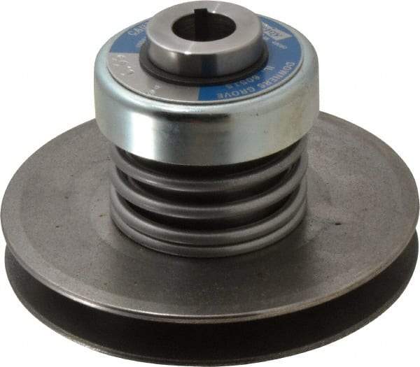 Lovejoy - 2.69" Min Pitch, 4.13" Long, 5.65" Max Diam, Spring Loaded Variable Speed Pulley - 6" Outside Diam, 7/8" Inside Diam, 1 Hp at 1750 RPM, 3/4 Hp at 1150 RPM - Americas Industrial Supply